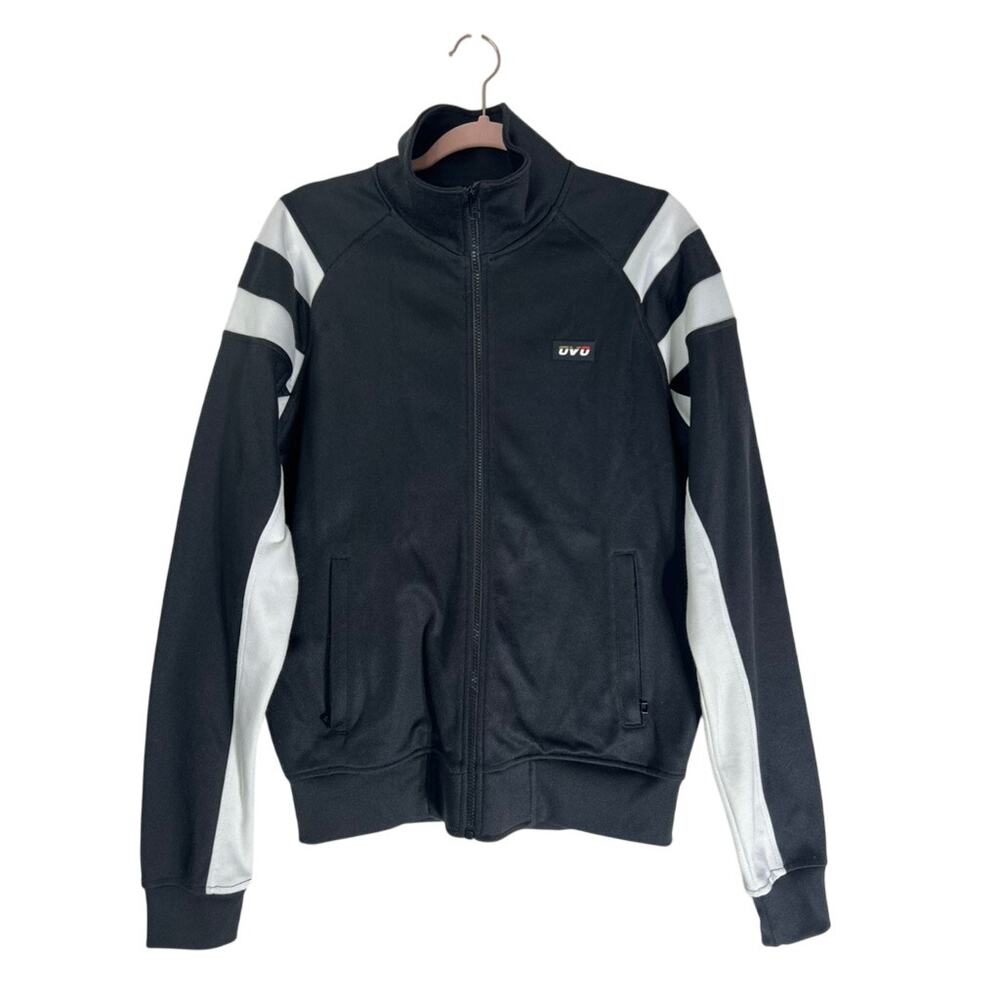 Mens Ovo Black with White Long Sleeve Zip Up Long Neck Jacket Casual Top Size M